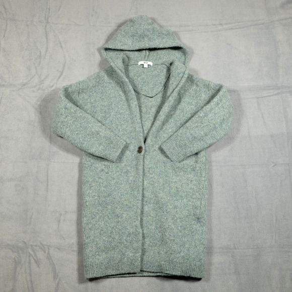 Uniqlo Sweaters - Uniqlo Cardigan Sweater Womens XS Green Marled 100% Wool Hooded Button Knit